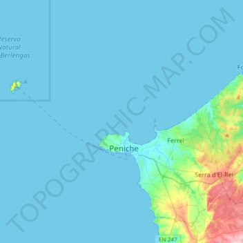 Mappa topografica Peniche, altitudine, rilievo