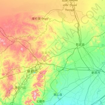 Mappa topografica 阜新市, altitudine, rilievo