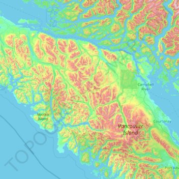 Mappa topografica Area A (Kyuquot/Nootka/Sayward), altitudine, rilievo