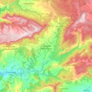 Mappa topografica Cornudella de Montsant, altitudine, rilievo