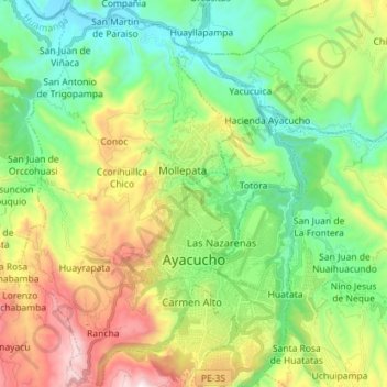 Mappa topografica Ayacucho, altitudine, rilievo