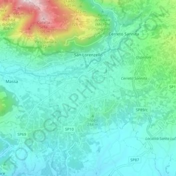 Mappa topografica San Lorenzello, altitudine, rilievo