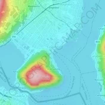 Mappa topografica Caslano, altitudine, rilievo