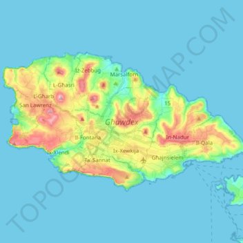 Mappa topografica Gozo, altitudine, rilievo
