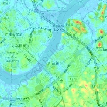 Mappa topografica 新造镇, altitudine, rilievo