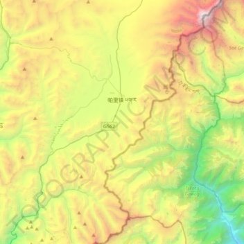 Mappa topografica 帕里镇, altitudine, rilievo