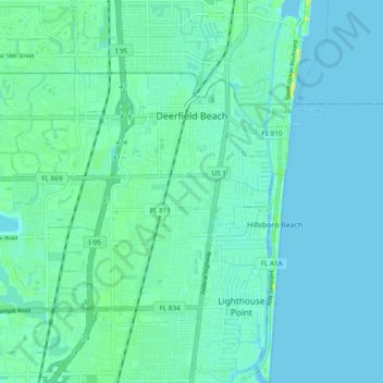 Mappa topografica Deerfield Beach, altitudine, rilievo