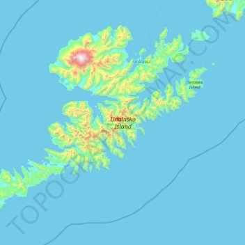 Mappa topografica Unalaska Island, altitudine, rilievo