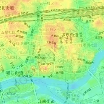 Mappa topografica 城中街道, altitudine, rilievo