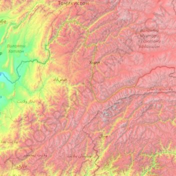 Mappa topografica ولایت بدخشان, altitudine, rilievo