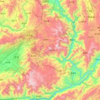 Mappa topografica 龙陵县, altitudine, rilievo