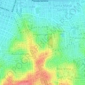 Mappa topografica Higienópolis, altitudine, rilievo
