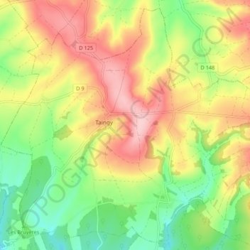 Mappa topografica Taingy, altitudine, rilievo