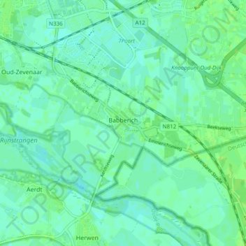 Mappa topografica Babberich, altitudine, rilievo
