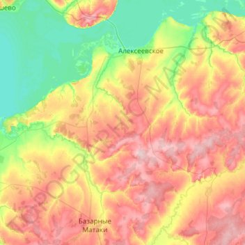 Mappa topografica Алексеевский район, altitudine, rilievo