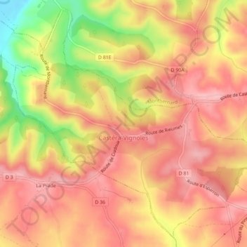 Mappa topografica Castéra-Vignoles, altitudine, rilievo