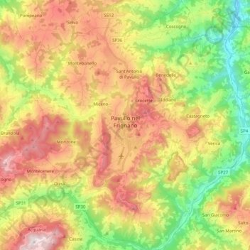 Mappa topografica Pavullo nel Frignano, altitudine, rilievo