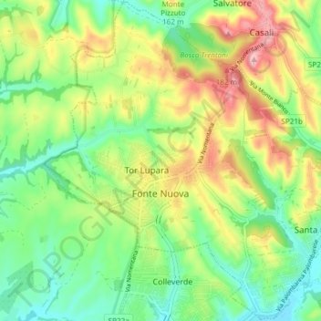 Mappa topografica Fonte Nuova, altitudine, rilievo
