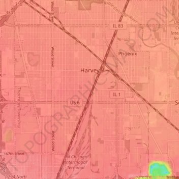 Mappa topografica Harvey, altitudine, rilievo