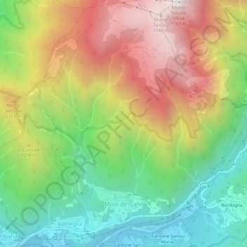 Mappa topografica Moio de' Calvi, altitudine, rilievo