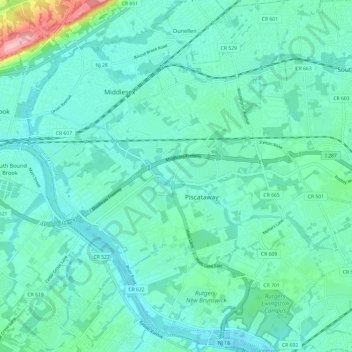 Mappa topografica Piscataway Township, altitudine, rilievo