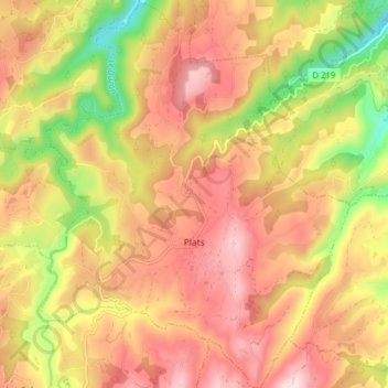 Mappa topografica Plats, altitudine, rilievo