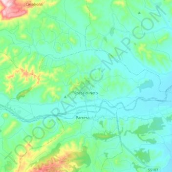 Mappa topografica Rocca di Neto, altitudine, rilievo