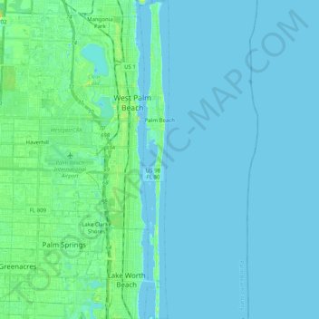 Mappa topografica Palm Beach, altitudine, rilievo