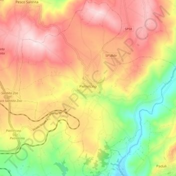 Mappa topografica Pietrelcina, altitudine, rilievo
