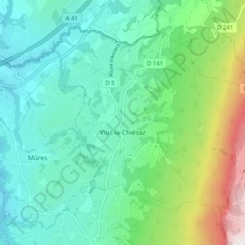 Mappa topografica Viuz-la-Chiésaz, altitudine, rilievo