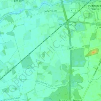 Mappa topografica Padenstedt, altitudine, rilievo