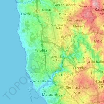 Mappa topografica Matosinhos, altitudine, rilievo