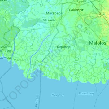 Mappa topografica Macabebe, altitudine, rilievo