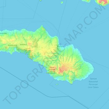 Mappa topografica Isola Sumba, altitudine, rilievo