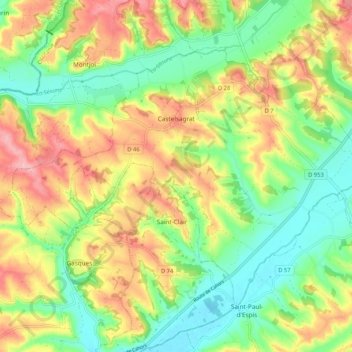 Mappa topografica Castelsagrat, altitudine, rilievo