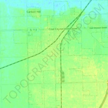 Mappa topografica Coal City, altitudine, rilievo