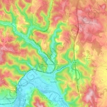 Mappa topografica Souillac, altitudine, rilievo