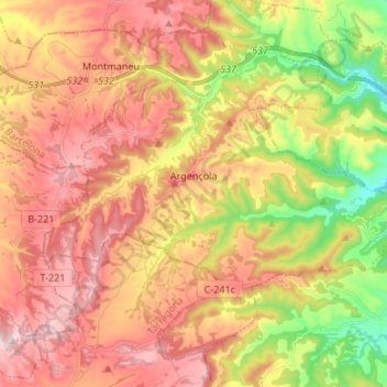 Mappa topografica Argençola, altitudine, rilievo