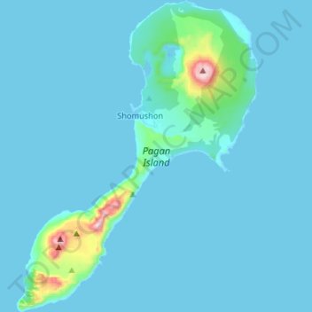 Mappa topografica Pagan Island, altitudine, rilievo