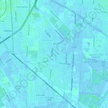 Mappa topografica Terrytown, altitudine, rilievo