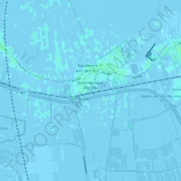 Mappa topografica Hazerswoude-Rijndijk, altitudine, rilievo