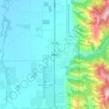 Mappa topografica Afton, altitudine, rilievo