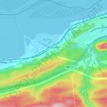 Mappa topografica Atholville, altitudine, rilievo