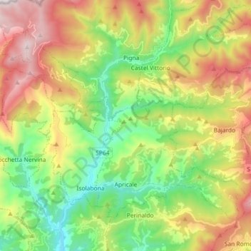 Mappa topografica Apricale, altitudine, rilievo