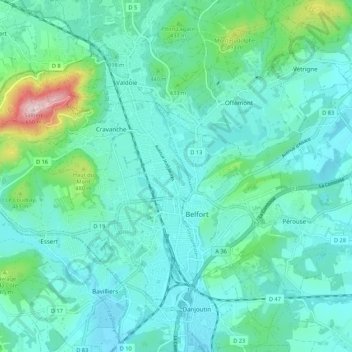 Mappa topografica 90000, altitudine, rilievo