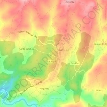 Mappa topografica O Mundil, altitudine, rilievo
