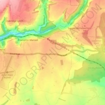 Mappa topografica Sapperton, altitudine, rilievo