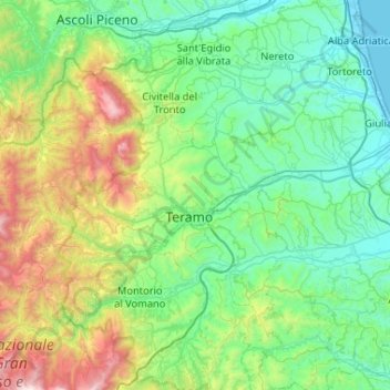 Mappa topografica Tordino, altitudine, rilievo