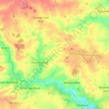 Mappa topografica Finchingfield, altitudine, rilievo