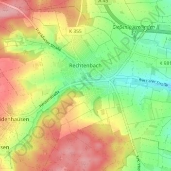 Mappa topografica Rechtenbach, altitudine, rilievo
